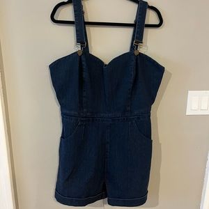 Retro denim romper sweetheart top overalls shorts